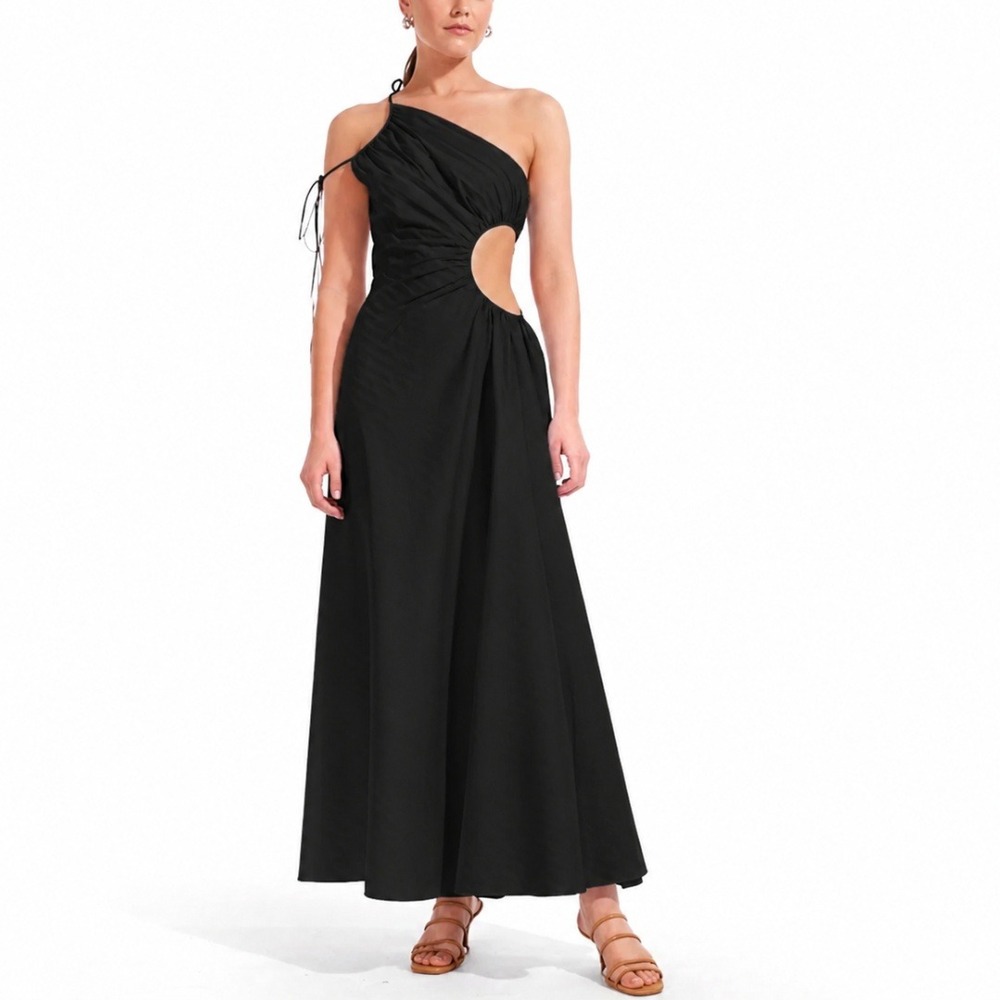Staud | Jayla One-Shoulder Cutout Tie Maxi Dress in Black size 4